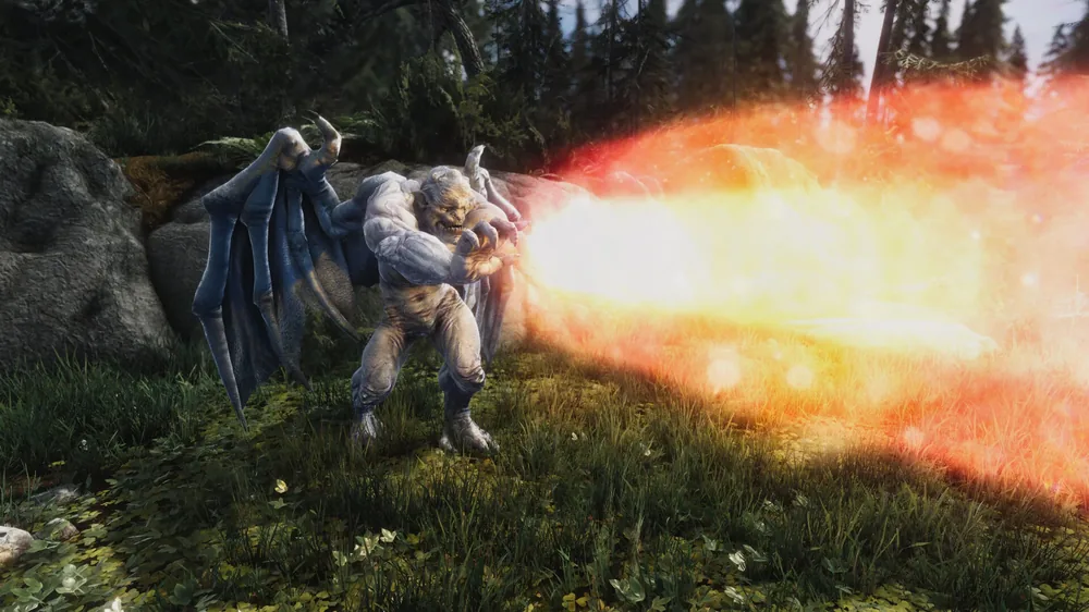 A winged gargoyle breathing fire in a forest clearing, from the Gargoyles pack, the 2015 release that started Infinity PBR