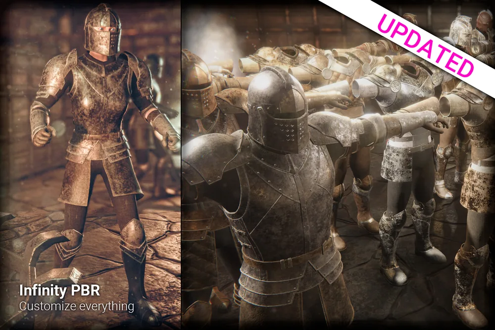 Armor Pack 2 cover: a knight in plate armor beside a line of armored characters, marked Updated